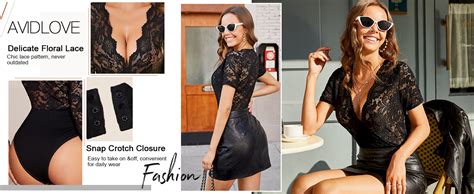 Avidlove Womens Lace Bodysuit Deep V Lingerie Bodysuit Sexy Bodysuit