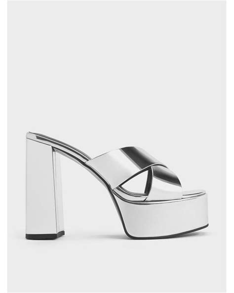 Charles And Keith Metallic Crossover Strap Platform Mules In Natural Lyst