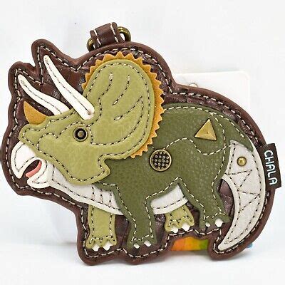 Chala Handbags Faux Leather Triceratops Dinosaur Coin Purse Key Chain ...