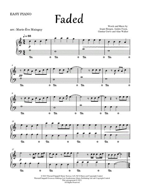 Marie Ève Mainguy Faded [easy] Sheet Music Piano Solo In A Minor