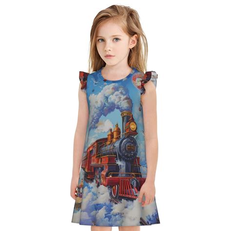 Fuzoiu Cartoon Train Hot Air Balloon Print Girls Nightgowns Pajamas