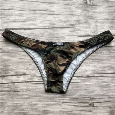 Manvenbeck Đồ lót nam Sexy Bikini Ngụy trang Màu xanh lá cây nhỏ Tam giác thấp Eo Nam U Lồi nửa