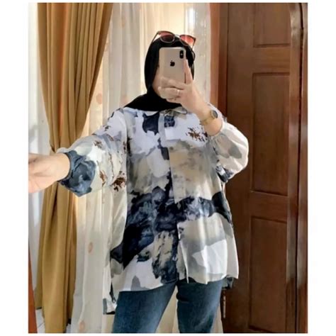 Jual KEMEJA RAYON JUMBO OVERSIZE MOTIF WANITA FIT TO XXL Kemeja