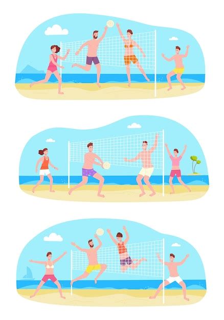 Premium Vector People Playing In Beach Volleyball Beachvolley On