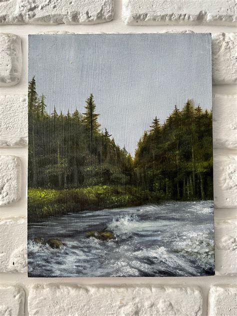 Original Oil Painting, Dark Forest Art, River and Mountains, Dark ...