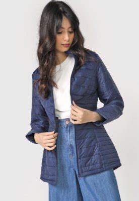 Jaqueta Puffer Facinelli By MOONCITY Alongada Azul Compre Agora