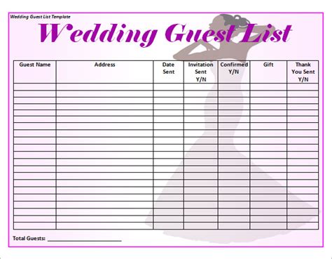 Free Printable Printable Wedding Guest List Template Printable Templates