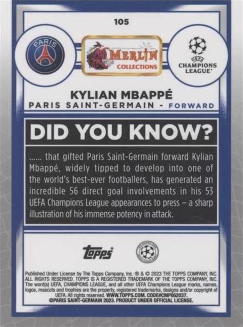 Topps Merlin Uefa Club Competitions Kylian Mbapp For Sale