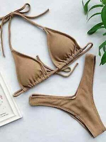 Mode Mer Costume Deux Pièces Bikini Mini Triangle Élégant Beige Slips 6129 eBay