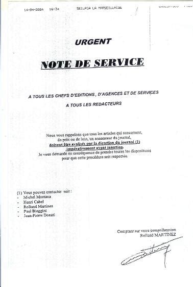 Exemple Personnel Note De Service Horaire De Travail SFR Non Respect