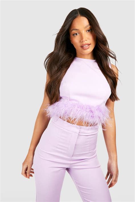 Tall Premium Fluffy Feather Trim Crop Top Boohoo Usa