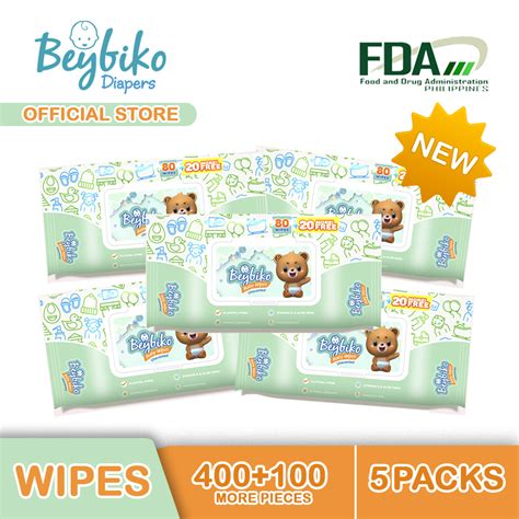 Beybiko Baby Wipes Unscented 80 Sheets 20 Sheets Free X 5 Pack