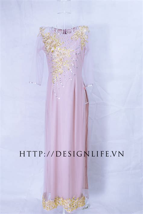 áo dài trung niên màu nude Áo Dài Cô Sáu