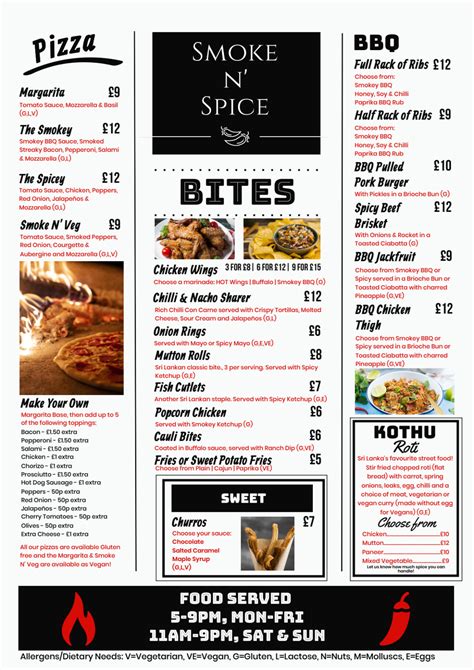 Carta y menù 2024 Actualizados - Smoke N’ Spice at The Swan en Ely