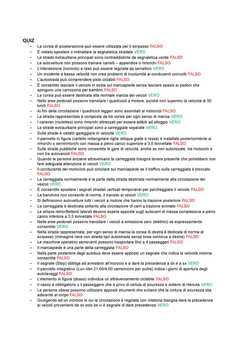 QUIZ - patente appunti quiz vero e falso - QUIZ - La corsia di