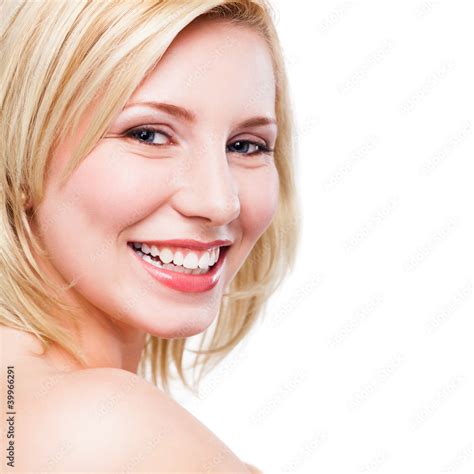 Lachende Attraktive Blonde Frau Stock Photo Adobe Stock
