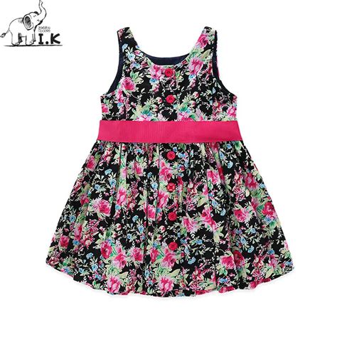 Ik Summer Sleeves Girls Print Dress Up Knee Length Sleeveless Cotton