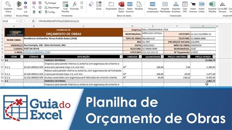 Planilha de orçamento de obras Excel YouTube