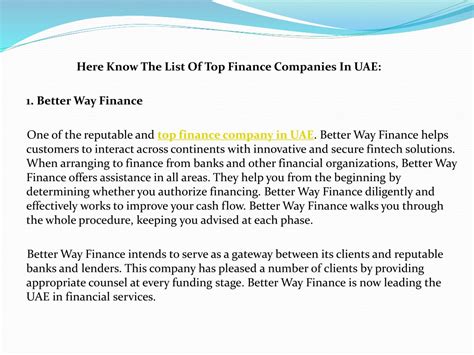 list  top finance companies  uae powerpoint