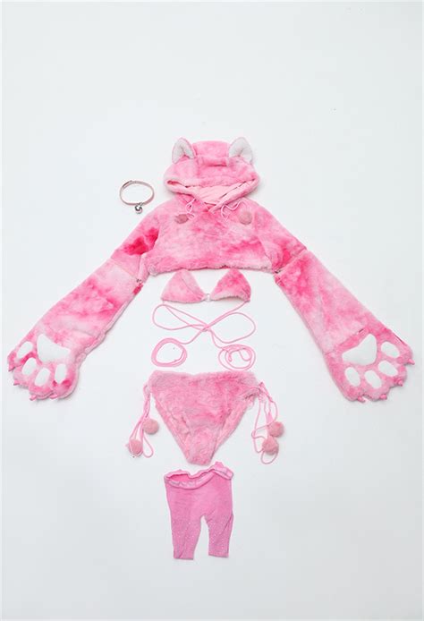 Us Sexy Cute Lingerie Set Cat Pink Paw Furry Outfits Costume Cosplaylight