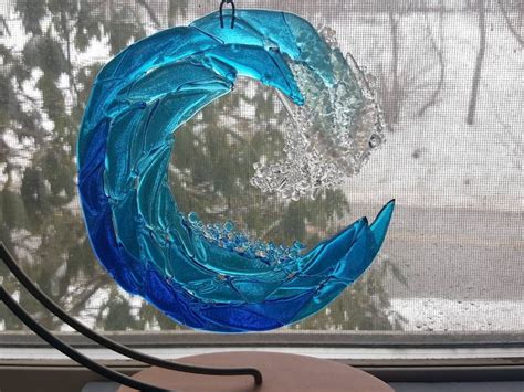 Fused Glass Ocean Wave Suncatcher Ornament 5 Inch Beach Etsy