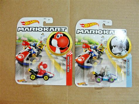 Mario Kart Hot Wheels Red Yoshi Dry Bones Lot Of New Sealed