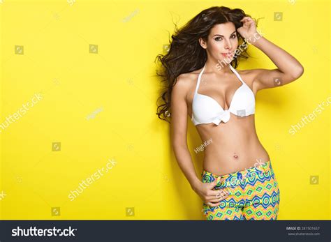 Sexy Brunette Woman Wearing White Bikini Stock Photo Shutterstock
