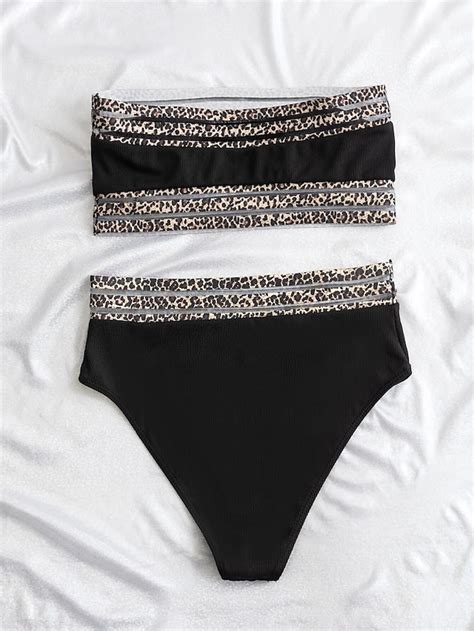 Women S Swimwear Bikini Piece Briefs Swimsuit Backless Sexy Printing Bandeau Strapless