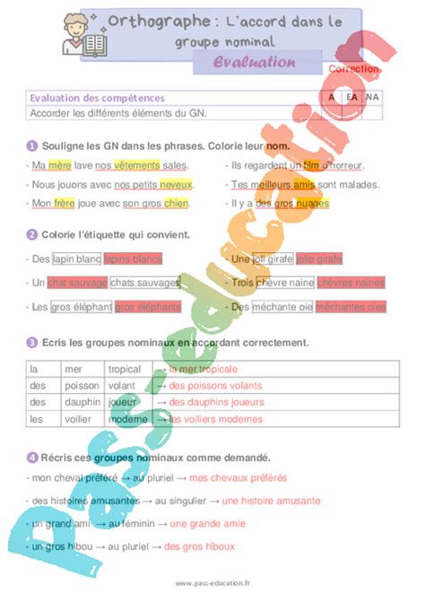 L Accord Dans Le Groupe Nominal Valuation D Orthographe Eme