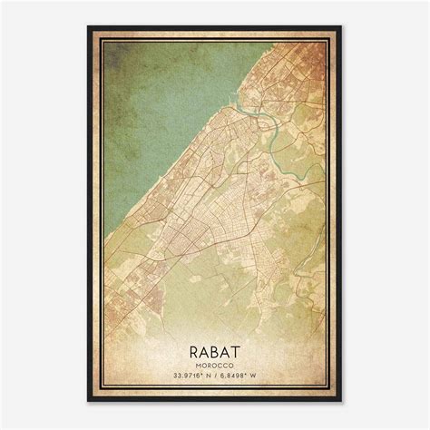 Vintage Rabat Morocco Map Poster, Rabat City Road Wall Art Print