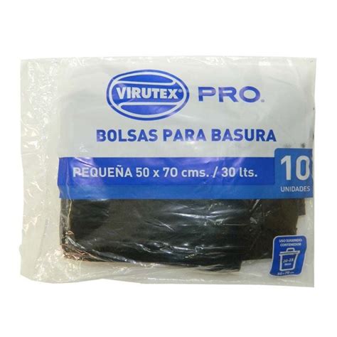 BOLSA DE BASURA VIRUTEX PRO PEQUEÑA 50X70 30 L PLANA PAQUETE X 10 UNIDADES