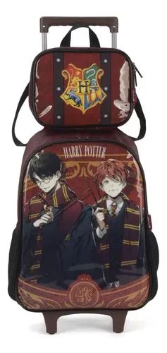 Kit Mochila De Rodinhas Lancheira Luxcel Harry Potter Vinho Frete Gr Tis