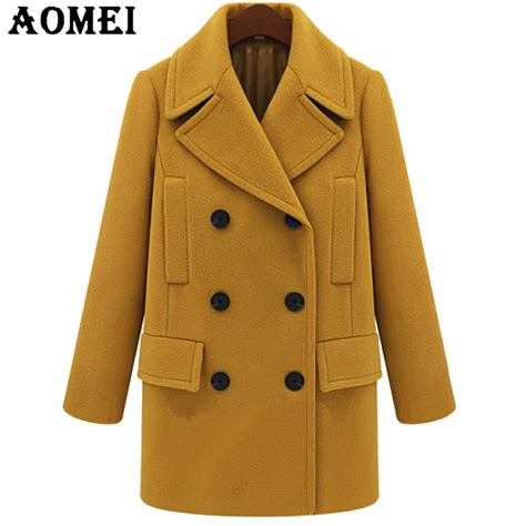 Women Yellow Wool Coat Long Sleeve Casual Woolen Winter Cape Plus Size Tops Outerwear Clothing