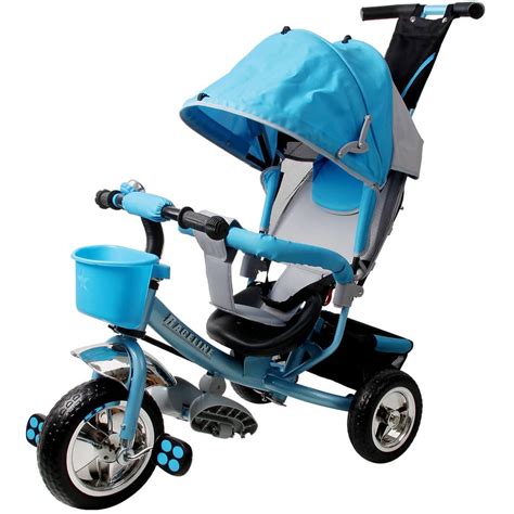 Kinderdreirad aus Metall mit Schiebestange und Dach - Pink oder Blau