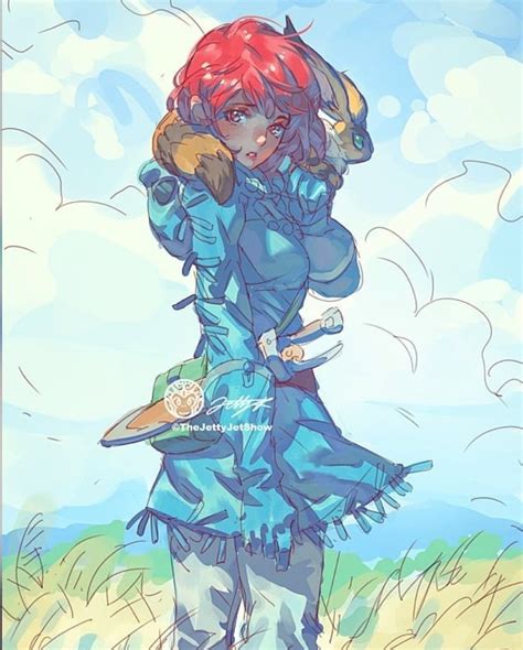 A Drawing Of A Woman With Red Hair In A Blue Dress And Boots Holding A Cat