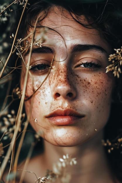 Premium Photo Closeup Portrait Of A Beautiful Young Woman With Freckles On Her Face