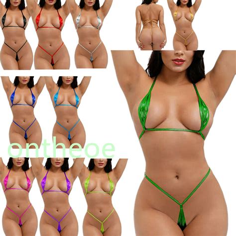 Women Micro Bikini Set Shiny Bra Top G String Thong Ubuy India