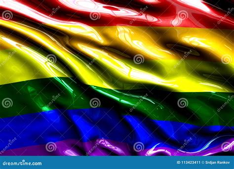 Rainbow Gay Pride Flag Three Dimensional Render Satin Texture Stock Illustration