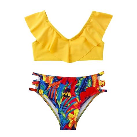 URMAGIC Girl S Cute Ruffle Bandana Bikini Swimsuit Ruched High Waist Beach Bathing Suit