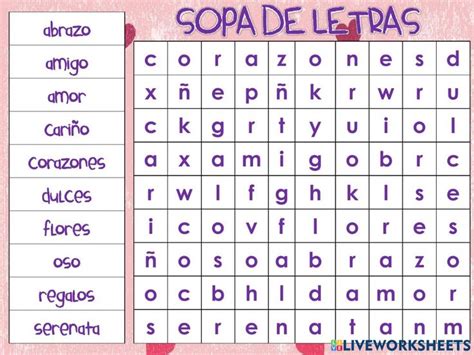 Sopa De Letras Amor Y Amistad Worksheet Words Amor Word Search Puzzle