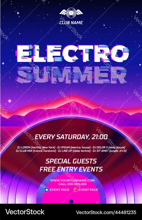 80s Party Poster With Blue Background And Vinyl Lp