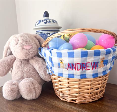 Personalized Easter Basket Custom Embroidered Name Easter Basket Easter