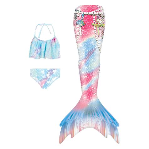 WOYY Girls 3 Piece Swimsuit Bathing Suits Scale Print Bikini Tail Set Swimwear Sizes 4 10