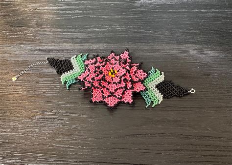 Pink Rose Huichol Art Style Blossom Flower Elegant Bracelet Girl