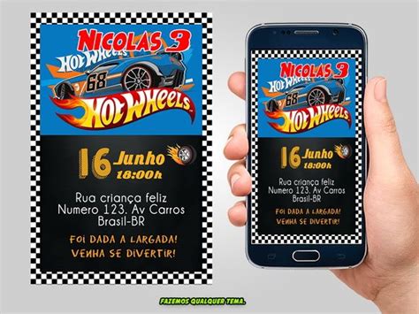 Convite Digital Hot Wheels Elo7 Produtos Especiais Aniversário hot wheels Hot wheels Festa