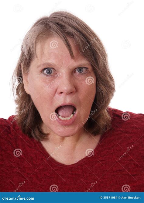 Mature Woman With Mouth Open Stock Photo Image Of Grey Disgust