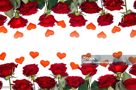 Red Roses And Hearts On White Stock Photo Download Image Now