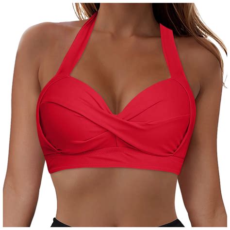 Alcepopk Bikini Tops For Women Triangle Bikini Top Ribbed Push Up Padded Halter String Bathing