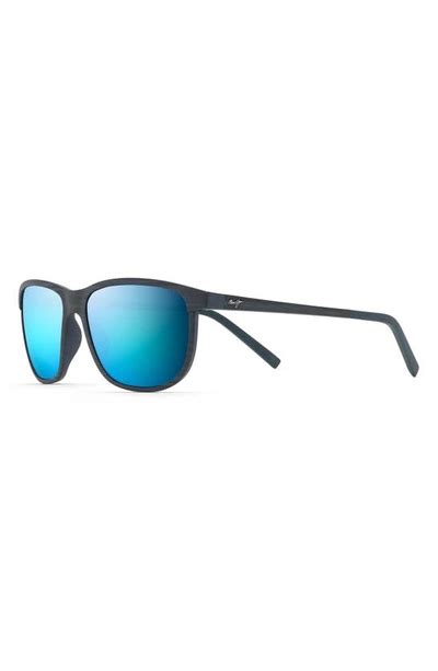 Maui Jim Lele Kawa Dark Navy Stripe Rectangle Polarized Sunglasses In