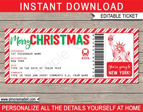 Christmas New York Train Trip Ticket Template | Surprise Trip to New ...